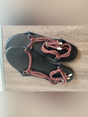 Mango Rope Strap Flat Sandals in red and White size 8/39
